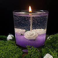 Гелевая свеча Чародейка цилиндр фиолетовая с белыми цветами