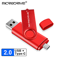 USB Флешка 2в1 32ГБ Type-C/USB для телефона, компьютера OTG Microdrive 32GB Красный