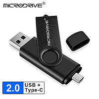 USB Флешка 2в1 64ГБ Type-C/USB для телефону, комп'ютера OTG Microdrive 64GB Чорний