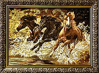 Картина из янтаря Лошади, Картина з бурштину 30*40 см