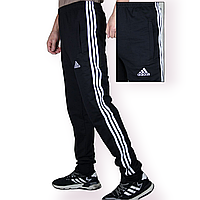Штаны спортивные мужские двунитка с манжетом Adidas 3 полоски, размеры 46-54, тёмно-синие, 0201