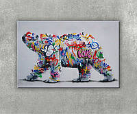 Картина на холсте медведь разноцветные надписи поп-арт граффити Иллюстрированные современные картины