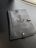 Шкіряна папка для морських документів (папка для документів моряка) чорна, фото 2
