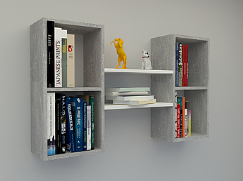 Чудова книжкова полиця на стіну з ДСП ПК-36, колір Бетон/білий