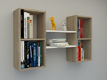 Якісна книжкова полиця на стіну ПК-36, колір Дуб сонома/Білий