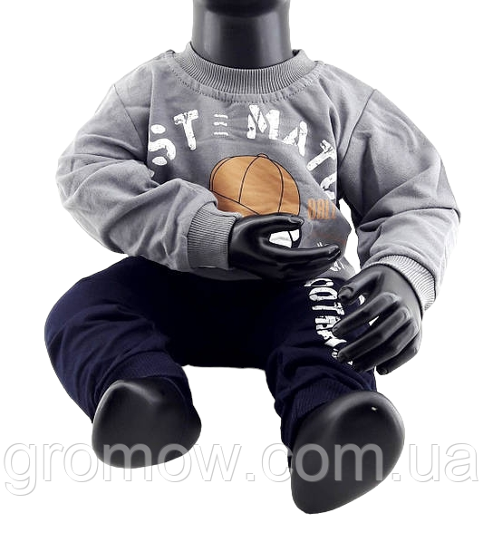 Дитячий спортивний костюм 9, 12 місяців Туреччина теплий на байці для хлопчиків сірий (КД46), фото 1