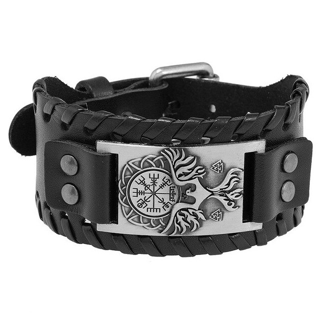 Браслет амулет із символами Вегвізир, Фенікс і Валькнут, фото 1