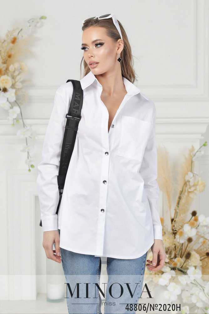 Біла подовжена базова котонова блузка, великих розмірів від 42 до 52