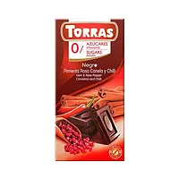 Черный шоколад без сахара с корицей и перцем чили TORRAS