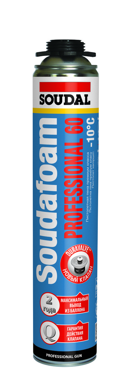 Soudal Soudafoam Professional P60 - пістолетна монтажна піна з виходом до 60 л (зимова до -10°C), 750 мл