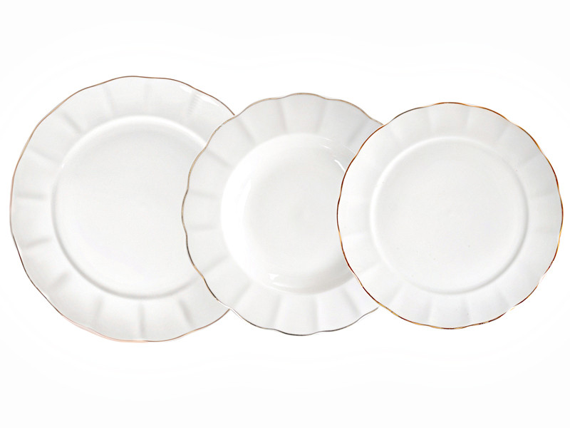 Набір білих фарфорових тарілок з золотистим обрамленням Венеція, 18 пр-в