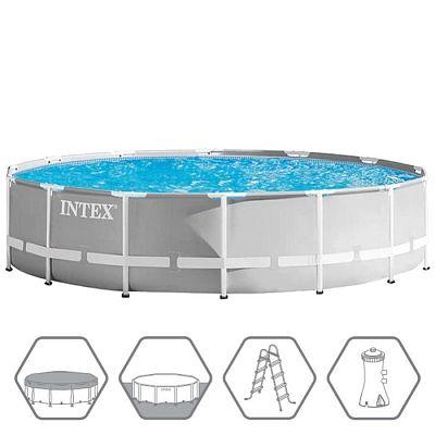 Каркасний басейн Intex 26720 (4,27 × 1,07 м) із насосом, тентом, підстилкою та драбиною