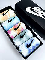 Набор в коробке 5 пар высокие мужские Носки Nike/найк - Tie-Dye цветные Подарочный