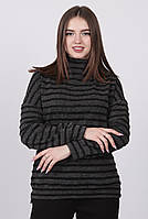 Свитшот женский черный полоска модный теплый с длинными рукавами ангора Актуаль 019, 46