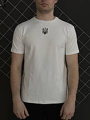 Чоловіча футболка герб України у білому кольорі ||  Бавовняна чоловіча футболка