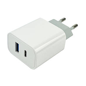 Зарядний пристрій (зарядка) для телефону Mibrand MI-15 Type-C + USB 20 W Білий (MIWC/15UCW), фото 1