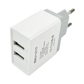 Зарядний пристрій (зарядка) для телефону Mibrand MI-02 2 х USB Білий (MIWC/02UW), фото 1