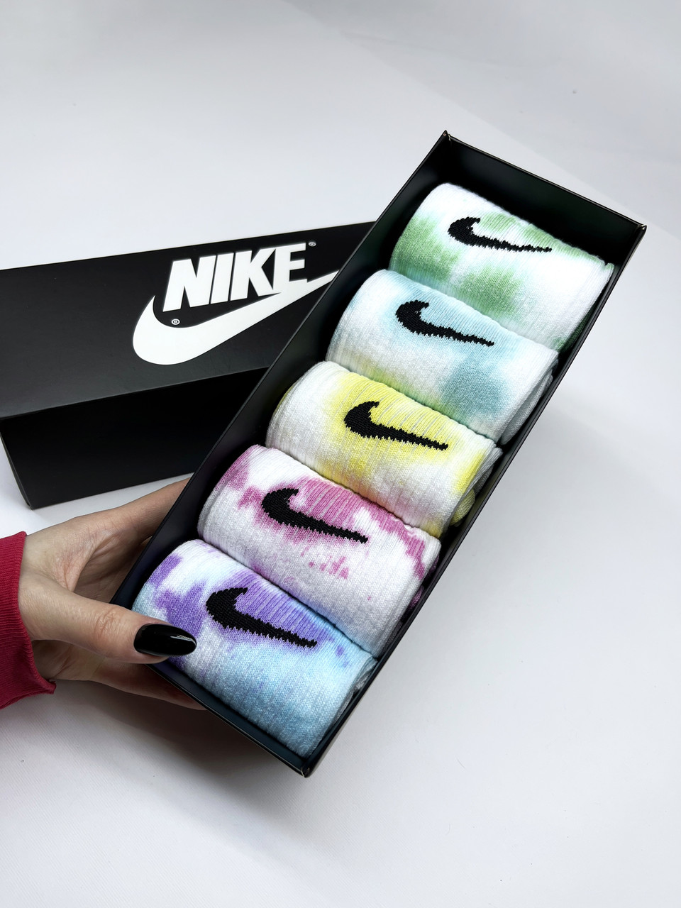 Набір у коробці 5 пар високі жіночі шкарпетки Nike Tie-Dye Подарунковий тай дай