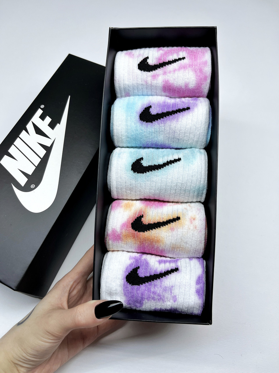 Набір у коробці 5 пар високі чоловічі шкарпетки Nike Tie-Dye Подарунковий тай дай