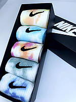 Набір у коробці 5 пар високі жіночі шкарпетки Nike/найк — Tie-Dye кольорові Подарунковий тай дай