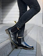 Женские ботинки Dr. Martens Chelsea Black (чёрные) низкие модные стильные демисезонные челси 2057 cross