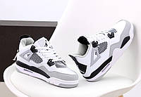 Женские кроссовки Nike Air Jordan 4 (белые с серым и чёрным) низкие осенне-весенние спортивные кроссы К13085