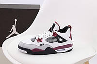 Женские кроссовки Nike Air Jordan 4 (серые с белым/бордовым/чёрным) низкие цветные кроссы К13083 топ