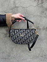 Женская мини сумка клатч Dior Small Vibe Hobo Bag Grey Textile (серая) KIS03067 красивая стильная с логотипом