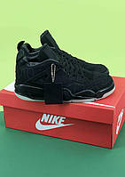 Мужские кроссовки Nike Air Jordan 4 Black (чёрные) низкие модные стильные осенне-весенние кроссы 7298 топ