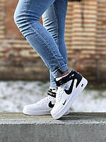 Женские кроссовки Nike Air Force 1 High White/Black (белые с чёрным) высокие стильные модные кеды 7063 топ