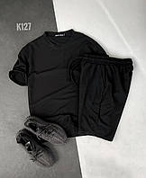 Мужская базовый костюм: футболка+шорты (черный) к127 качественная повседневная спортивная одежда Турция для па