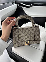 Женская сумка клатч Balenciaga (серая) BONO903852 маленькая стильная с застежкой в виде буквы В и монограммой