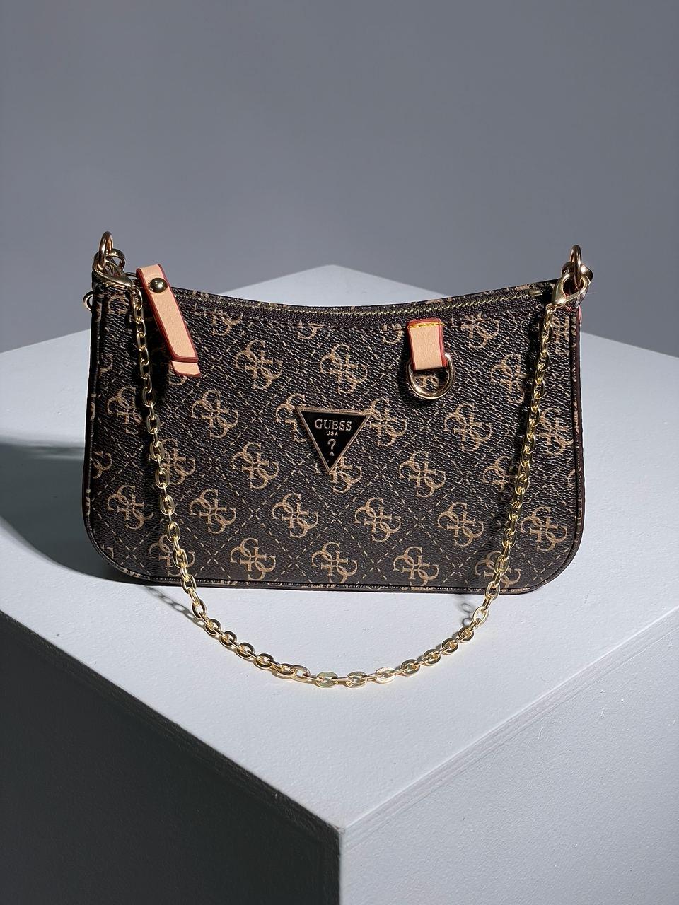 Жіноча сумка-клатч Guess Mini Bag Brown (коричнева) KIS17050 стильна класна зручна сумочка на довгому боці топ, фото 1