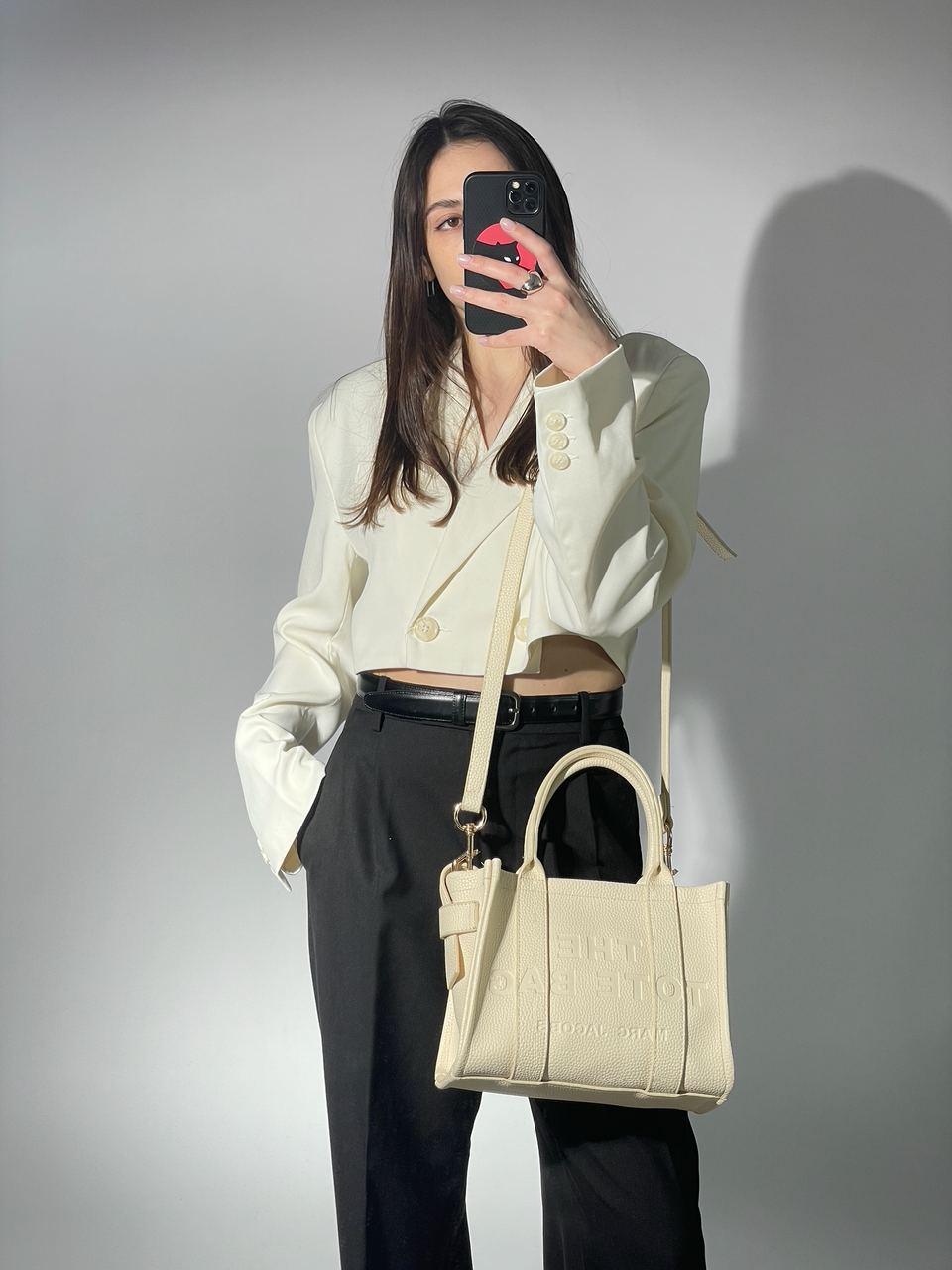 Жіноча сумка шопер подарункова Marc Jacobs The Tote Bag Mini Cream (кремова) KIS 02138 з короткими ручками топ