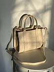 Жіноча сумка шопер подарункова Marc Jacobs The Tote Bag Mini Cream (кремова) KIS 02138 з короткими ручками топ, фото 4