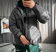 Мужская куртка ветровка демисезонная с капюшоном КВ61 (серая) стильная водоотталкивающая куртка для молодеж
