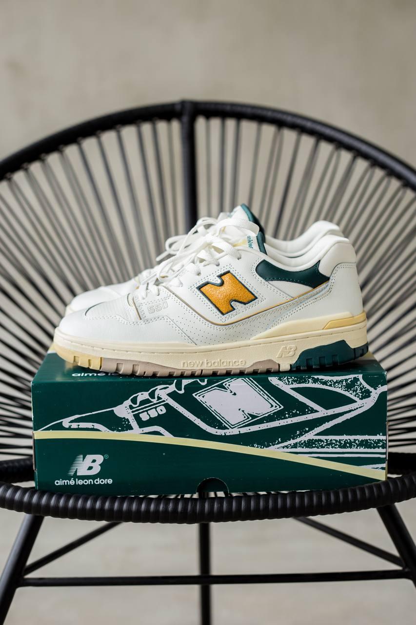 Чоловічі кросівки New Balance 550 Aime Leon Dore (білі з бежевим і зеленим) демісезонні кроси М0738 топ, фото 1