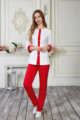 Жіночий медичний костюм Валерія білий з червоним - Костюм косметолога, фото 1