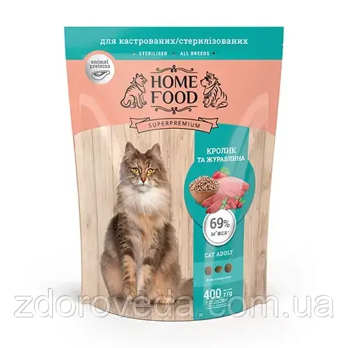 Сухий корм Home Food «Кролик і журавлина» для кастрованих/стерилізованих, 400г