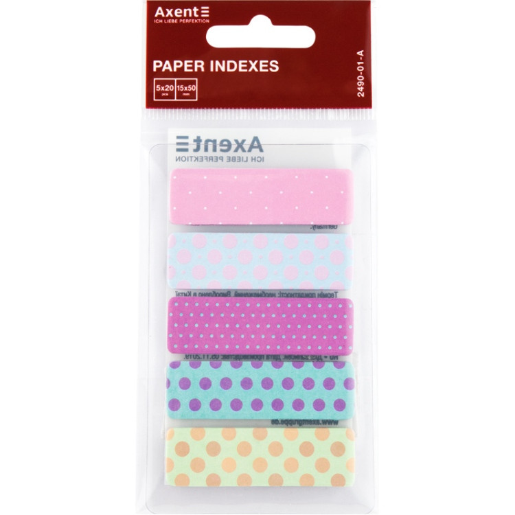 Стікери-закладки, 12х50мм., паперові, 5 кол х 20 арк., Dots, 2490-01-A