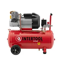 Компресор INTERTOOL PT-0007, 50 л, 3 кВт, 220 В, 10 атм, 420 л/хв, 2 циліндри.