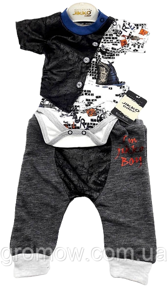 Костюм 3, 6, 9 місяців Туреччина для новонародженого комплекту на хлопчика літній сірий (КДМ2411), фото 1