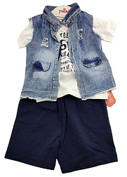 Костюм 6, 9 місяців Туреччина літній трикотажний для новонародженого хлопчика синій (КДМН54)