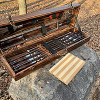 Подарочный набор шампуров ТИГР Gorillas BBQ в деревянной коробке