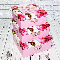 Коробка подарочная (набор 3шт) розовая