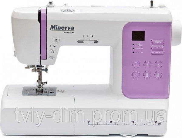 Швейна машина MINERVA DecorMaster, комп'ютер-чна, 70 Вт, 80 шв.оп., петля автомат, білий +бузковий