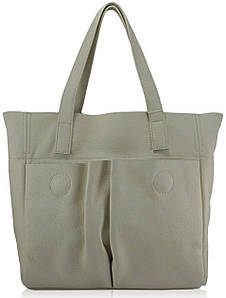 Жіноча шкіряна сумка з кишенями бежева