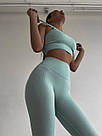 Жіночий фітнес костюм трійка в рубчик блакитний, фото 5