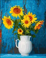Картина Малювання за номерами Соняшники в білій вазі Картини за номерами 40х50 Квіти на полотні Rainbow Art GX43774