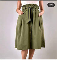Трендовая женская модная коттоновая юбка миди р. 44 хаки (зеленый)